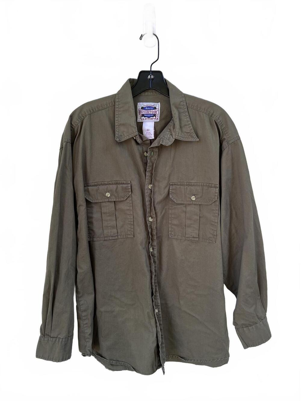 90's Reservoir Dadcore Olive Green Long Sleeve Utility Button-Up Shirt Size XL